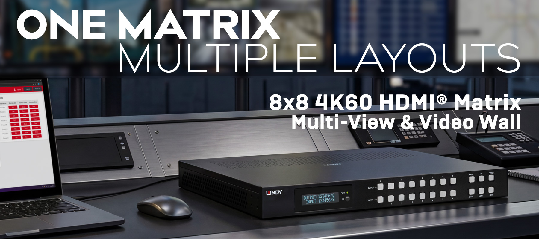 8x8 HDMI® 4K60 Seamless Multi-View Matrix with Video Wall Scaling