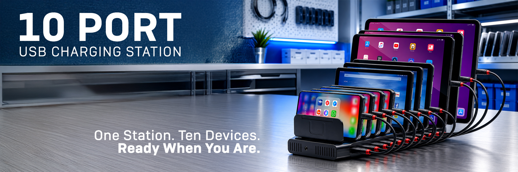 96W 10 Port USB Charging Station