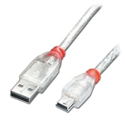 0.5m  USB 2.0 Cable - Type A to Mini-B, Transparent