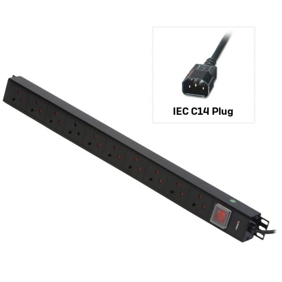 10 Way UK Mains Sockets, Vertical PDU with IEC Mains Cable