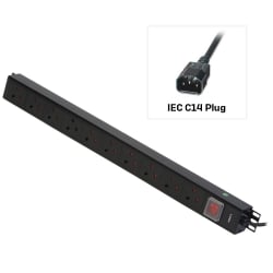 10 Way UK Mains Sockets, Vertical PDU with IEC Mains Cable