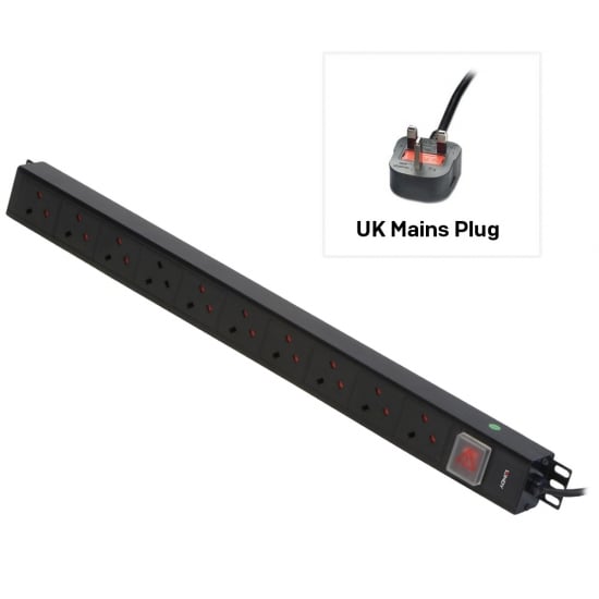 10 Way UK Mains Sockets, Vertical PDU with UK Mains Plug