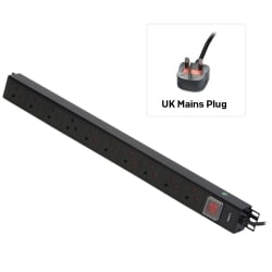 10 Way UK Mains Sockets, Vertical PDU with UK Mains Plug