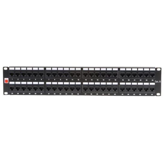 19" CAT6 2U 48 Port RJ-45 Patch Panel, Unshielded, Black
