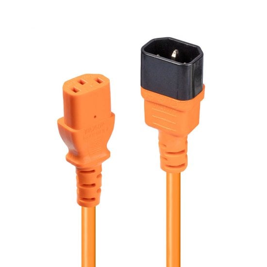 1m C14 to C13 Mains Extension Cable, Orange
