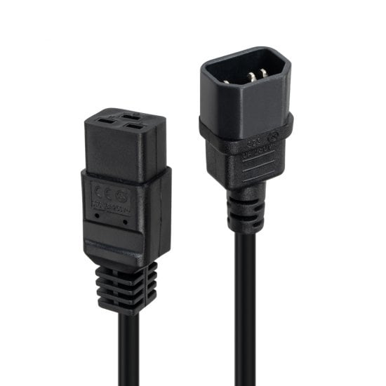 1m C14 to C19 Mains Extension Cable, Black