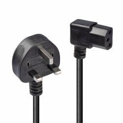 1m UK 3 Pin Plug to Right Angled IEC C13 Mains Power Cable, Black