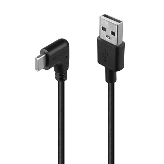 1m USB 2.0 USB-A to Right-Angled USB-C Cable, 480Mbps, 3A Charging