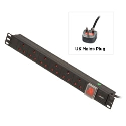 1U 6 Way UK Sockets, Horizontal PDU with UK Plug