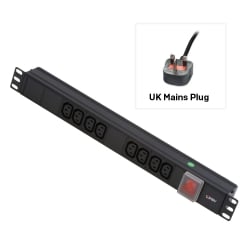 1U 8 Way IEC Sockets, Horizontal PDU with UK Mains Plug