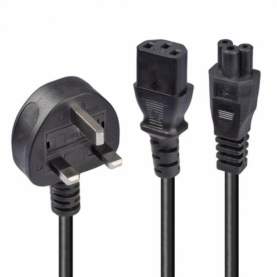 2.5m UK 3 Pin Plug to IEC C13 & IEC C5 Splitter Extension Cable, Black