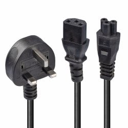 2.5m UK 3 Pin Plug to IEC C13 & IEC C5 Splitter Extension Cable, Black