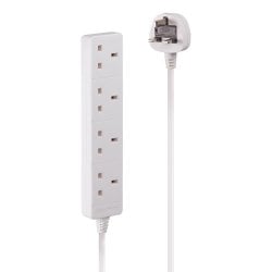 2m 4-Way UK Mains Power Extension, White