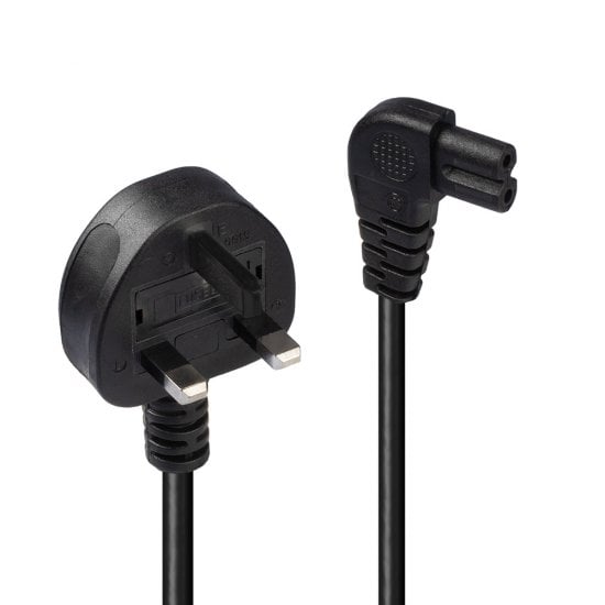 3m UK 3 Pin Plug To Right Angled IEC C7 Mains Power Cable, Black
