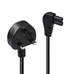 3m UK 3 Pin Plug To Right Angled IEC C7 Mains Power Cable, Black