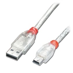 5m  USB 2.0 Cable - Type A To Mini-B, Transparent