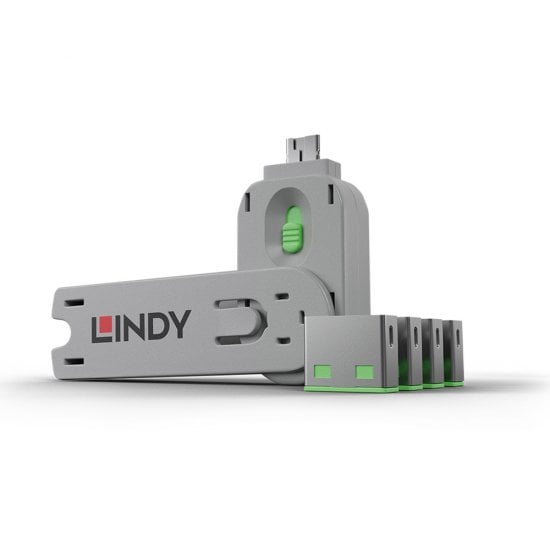 USB-A Port Blocker Kit, Green (1x Key, 4x Locks)